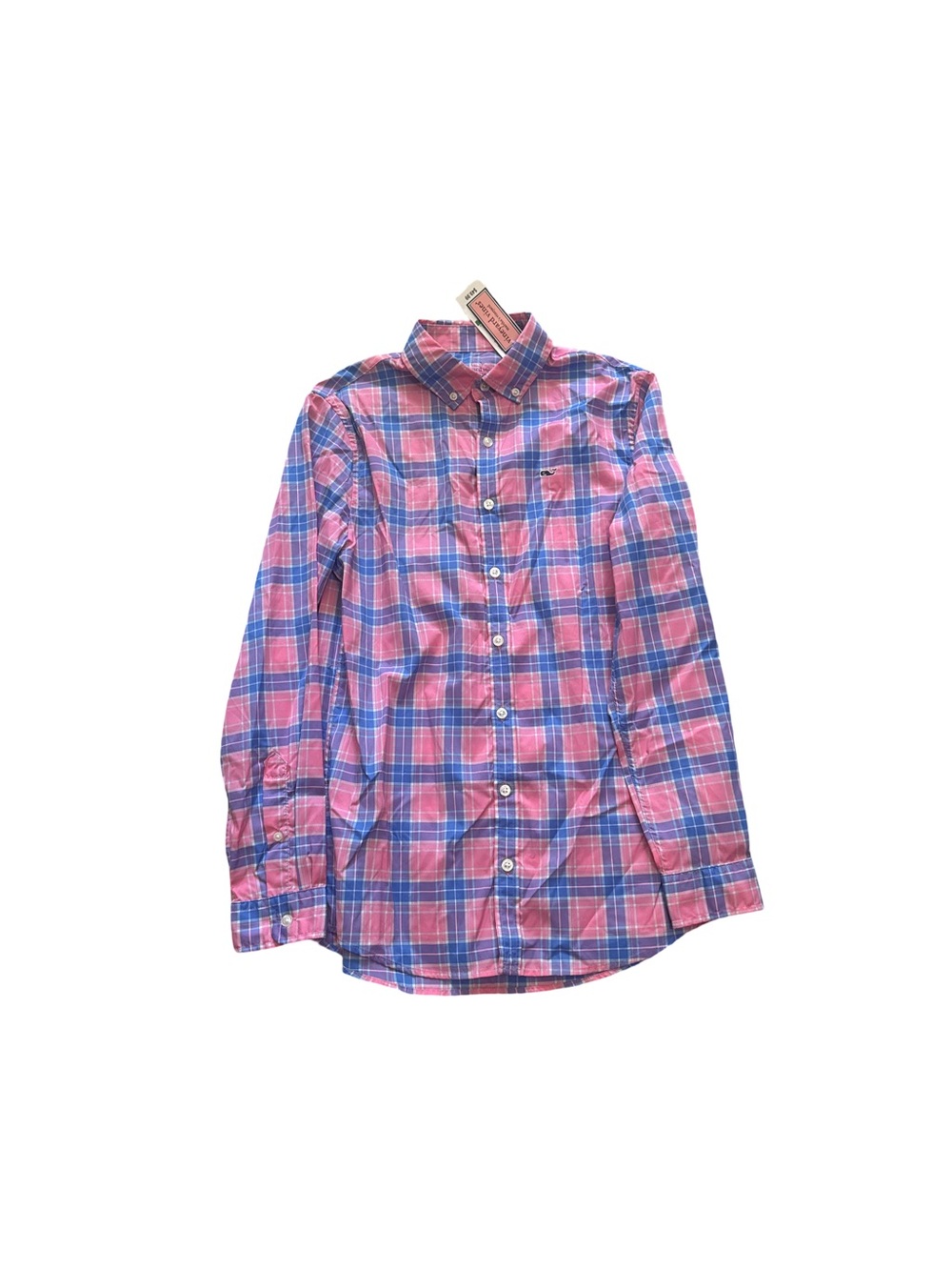 Kids Pink & Blue Plaid Button-Up Shirt - Performance Long Sleeve
